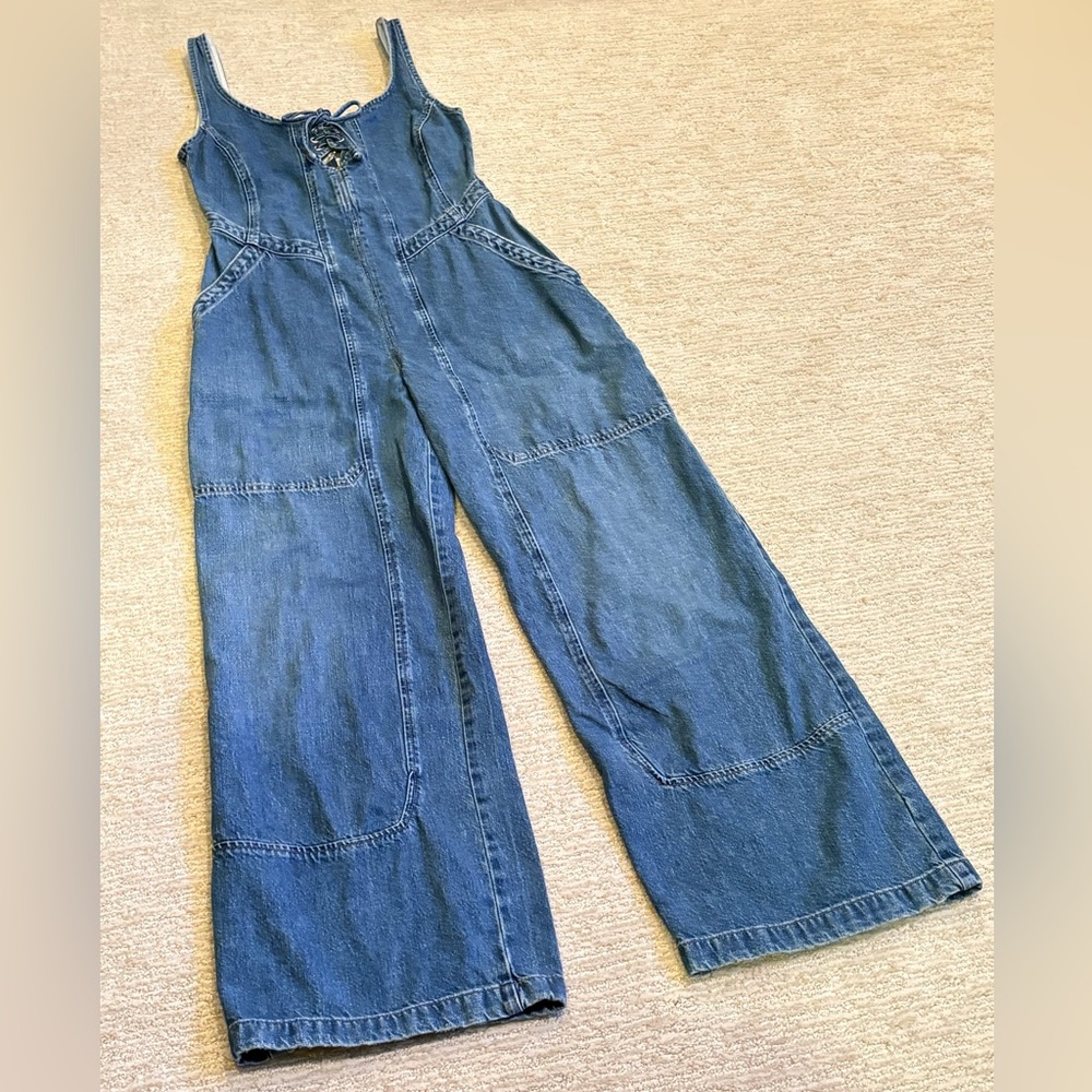 Free People Amina Denim Wide-Leg + Lace-Up Jumpsuit - Picture 11 of 16